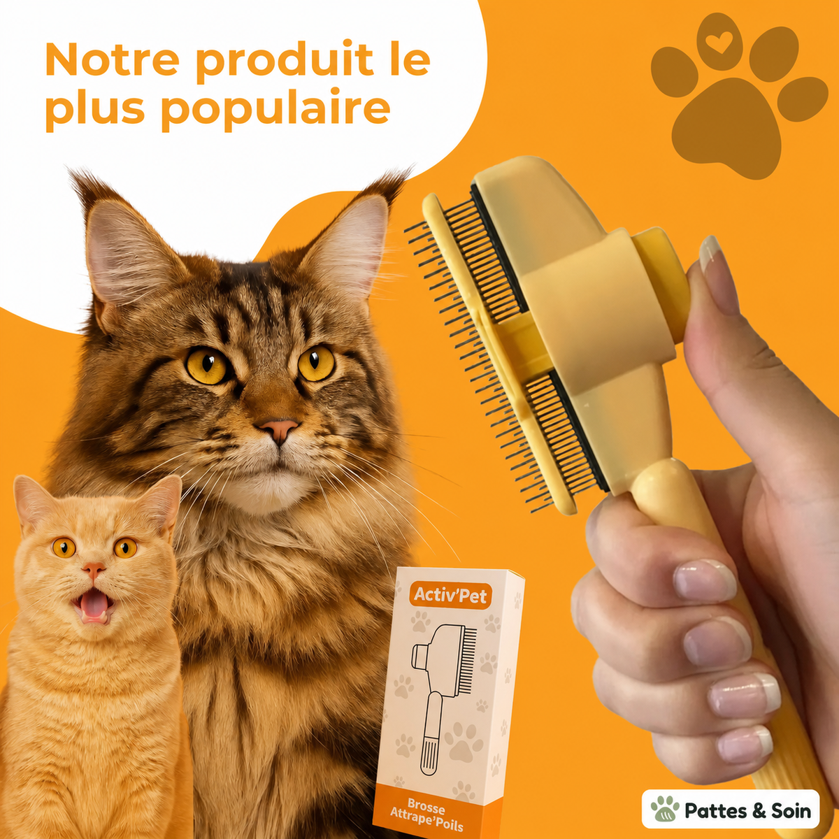 Brosse Attrape-Poils — Visuel principal Pattes & Soin